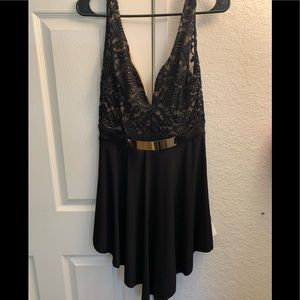 Black laced v neck dress